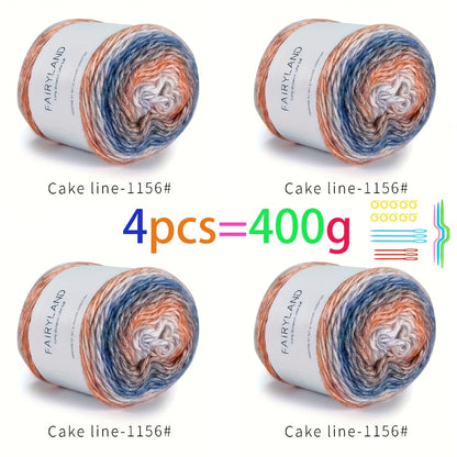 Colorful Yarn Thread & Weaving Accessories Kit 2/4pcs Cotton Acrylic Wool Blend with C-Type Buckle Weaving Needle Bow Twist Needle DIY Knitting Crochet Sweater Scarf Beginner Craft Set