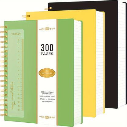 Spiral Notebook 3 Pack A5 Hardcover College Ruled Journal Set, 300 Pages 100GSM Thick Paper, PVC Cover Notepad for Women Girls Students, 5.7" x 8.4" with Ruler
