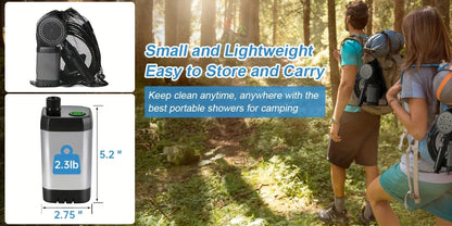 Portable Camping Shower 6000mAh Battery 120-Min Runtime 6 Spray Modes Smart Temperature Display – Lightweight Outdoor Shower Pump for Camping, Hiking, Pet Cleaning, Car Washing & Beach