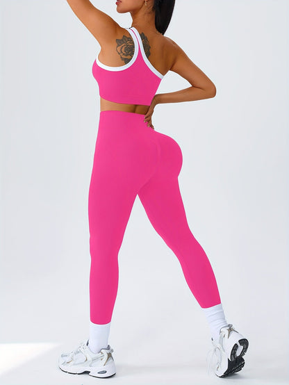 Women's 2-Piece High-Waisted Butt-Lifting Leggings & Sports Bra Set – 90% Polyamide Stretchy Minimalist Yoga Running Workout Outfit with Camisole Top, Solid Color, S-XL