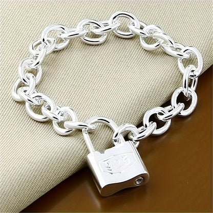 925 Sterling Silver Chain Bracelet for Women – Dainty Korean Boho Lock Clasp Pendant Bracelet, Hypoallergenic, Lightweight 2g, Perfect Gift for Her
