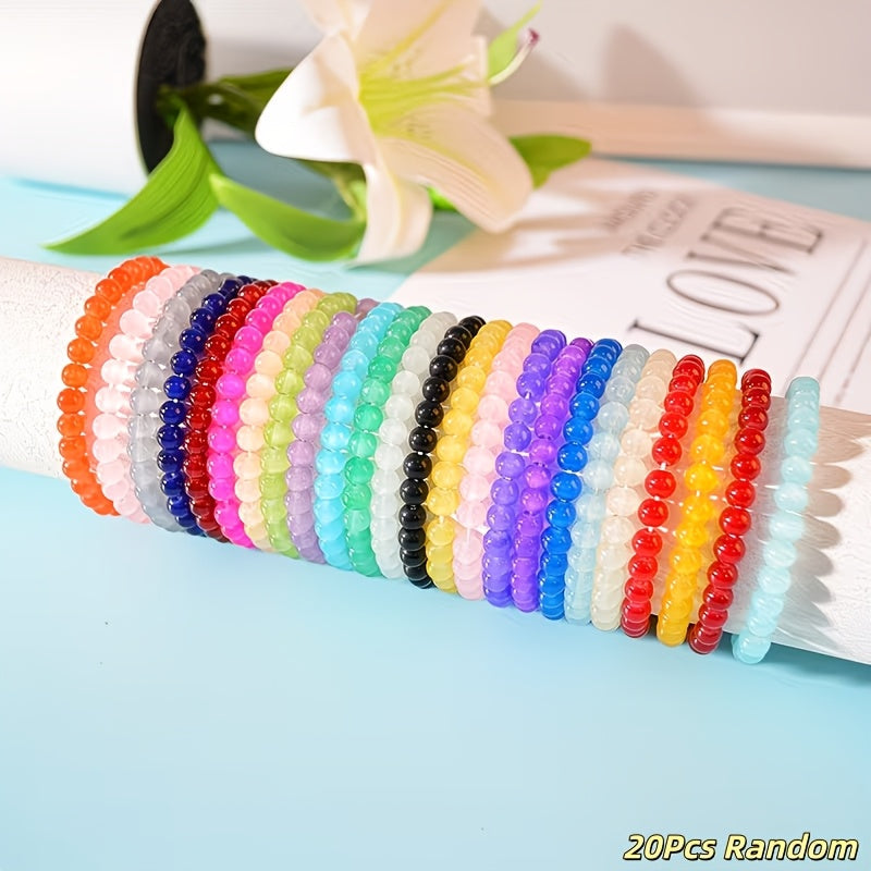 20pcs Boho Glass Bead Bracelet Set for Women – 8mm Handcrafted Colorful Elastic Stackable Bangles, Multi-Layer Beach Summer Jewelry, Perfect for Vacation Party Casual Daily Wear Gift
