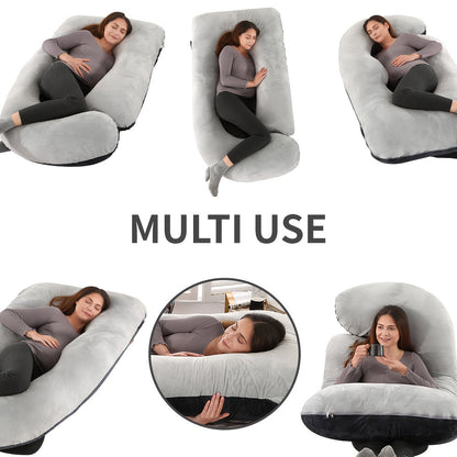 J-Shaped Maternity Pillow Full Body Pregnancy Pillow with Pillowcase – Back, Leg & Tummy Support for Comfortable Sleep, 41" & 60" Sizes, Multiple Colors & Fabrics, Great Baby Shower Gift