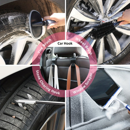 41-Piece Car Wash & Detailing Kit with 120W Handheld Vacuum Cleaner – Foldable Bucket, Windshield Tool, Snow Shovel, Tire Brush, Interior & Exterior Complete Car Care Set, Pink / Black / Blue