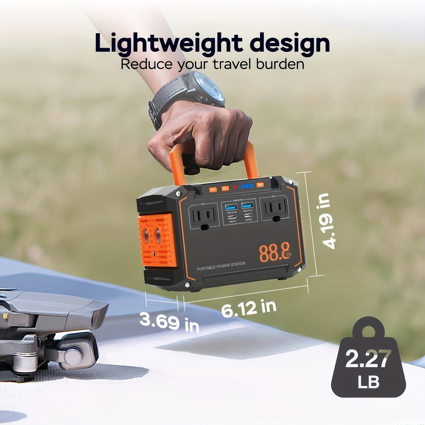 88.8Wh Portable Solar Generator Power Station with 30W Solar Panel – 24000mAh AC/DC/USB-C Backup Battery for Camping, Emergency, CPAP, Fans, Laptops & Outdoor Home Use – Solar Panel Optional