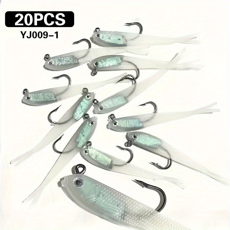 20pcs Bionic Soft Fishing Lures with Hook – Realistic Gray Fish Bait for Bass Sea Bass Black Fish, Lead Weighted Freshwater Saltwater Fishing Lure Set