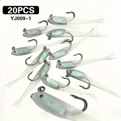 20pcs Bionic Soft Fishing Lures with Hook – Realistic Gray Fish Bait for Bass Sea Bass Black Fish, Lead Weighted Freshwater Saltwater Fishing Lure Set