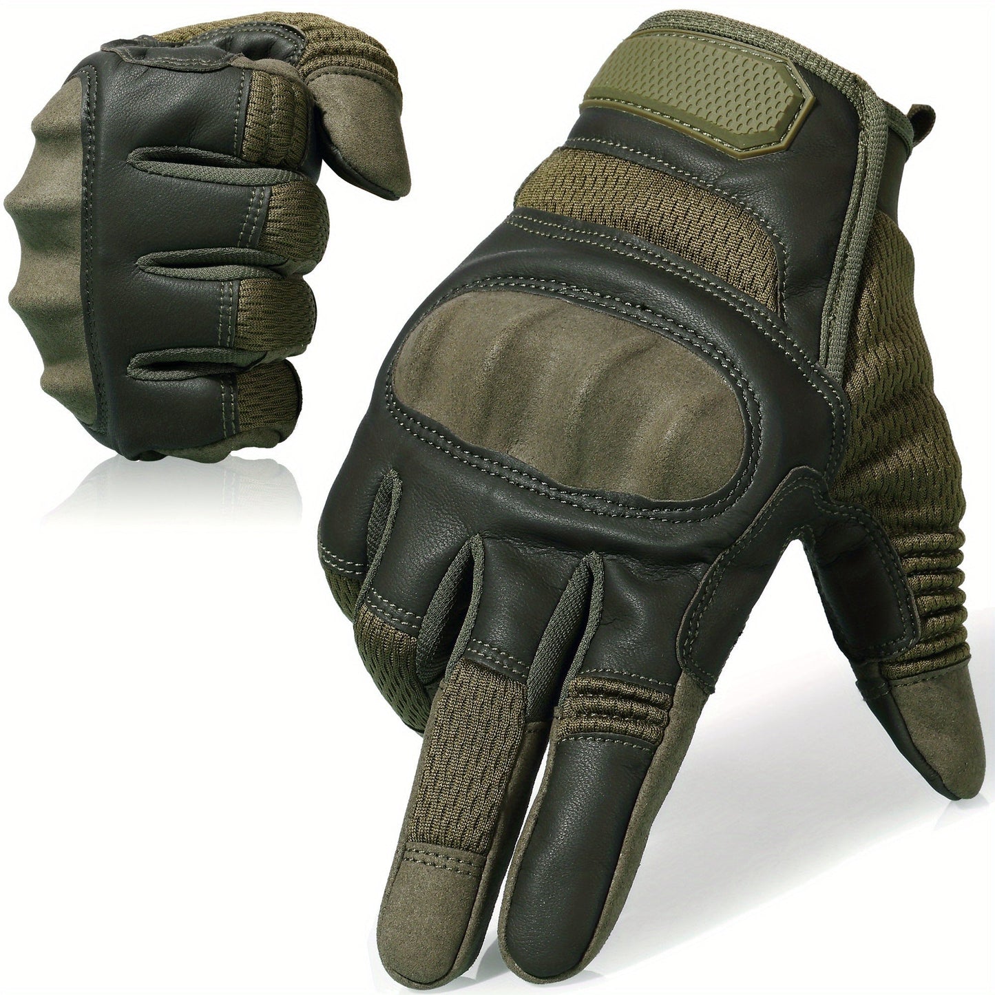 Touch Screen Full Finger Gloves for Men Women - Nylon Blend Textured Grip, Hook-and-Loop Closure, Washable, Available in Black Brown Green, Sizes S M XL