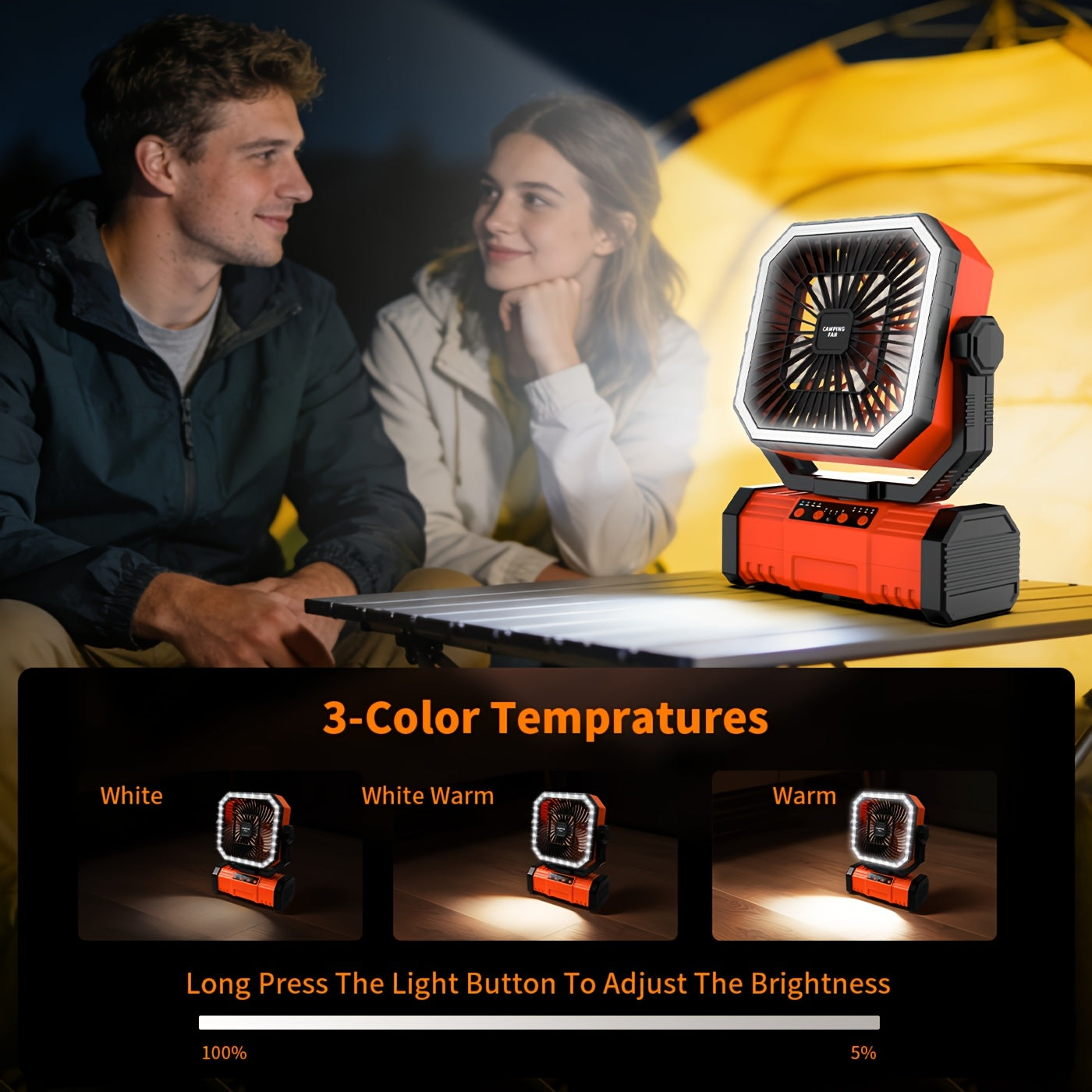 20000mAh Portable Camping Fan with Remote Control, LED Lights, 4 Speeds & 360° Rotation – Rechargeable Battery Operated Oscillating Tent Fan for Outdoor Camping, RV & Travel
