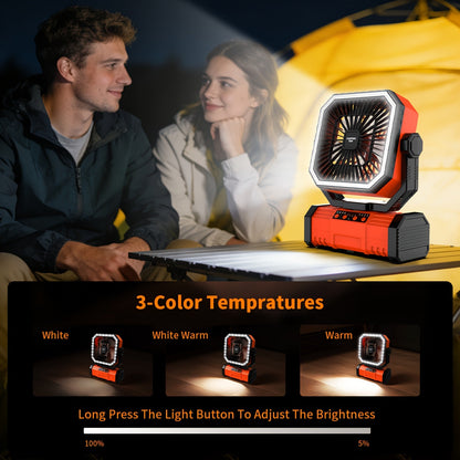 20000mAh Portable Camping Fan with Remote Control, LED Lights, 4 Speeds & 360° Rotation – Rechargeable Battery Operated Oscillating Tent Fan for Outdoor Camping, RV & Travel