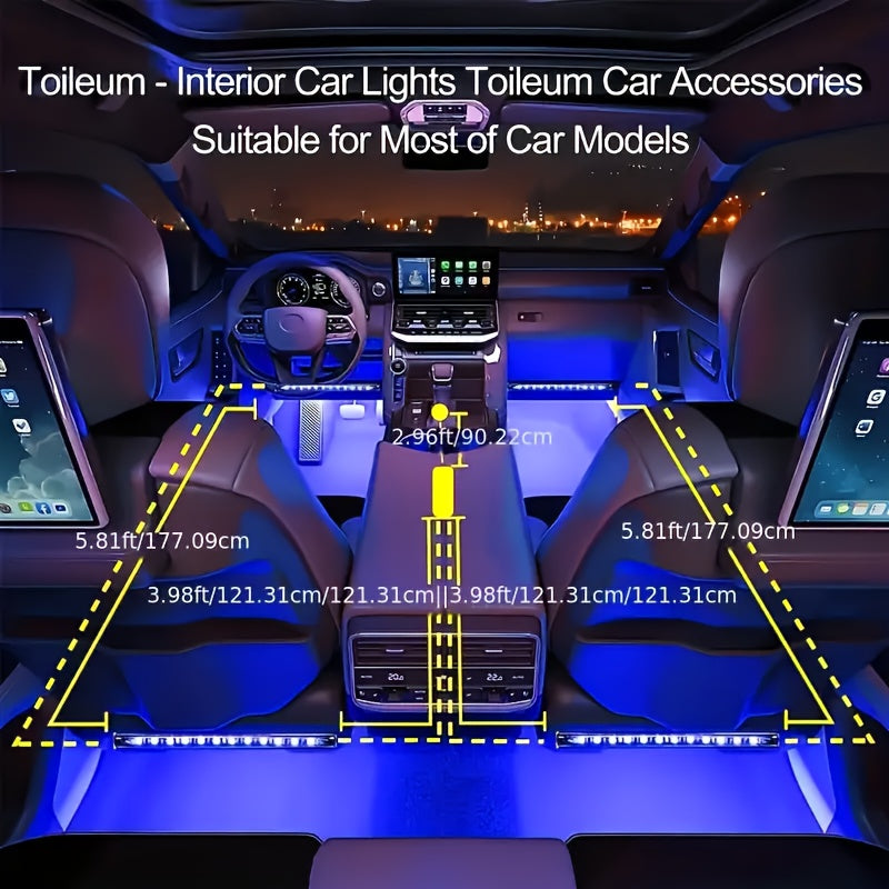 4pcs LED Car Interior Light Strip RGB Music Sync – 48 Color USB Remote Control Under Dash Ambient Lighting Kit for Car Truck SUV Van – Easy Install, No Battery Needed