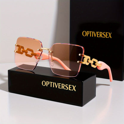 Oversized Square Sunglasses for Women – UV400 Gradient Lenses, Gold-Tone Metal Chain Temples, 4 Colors, Includes Portable Case & Cleaning Cloth