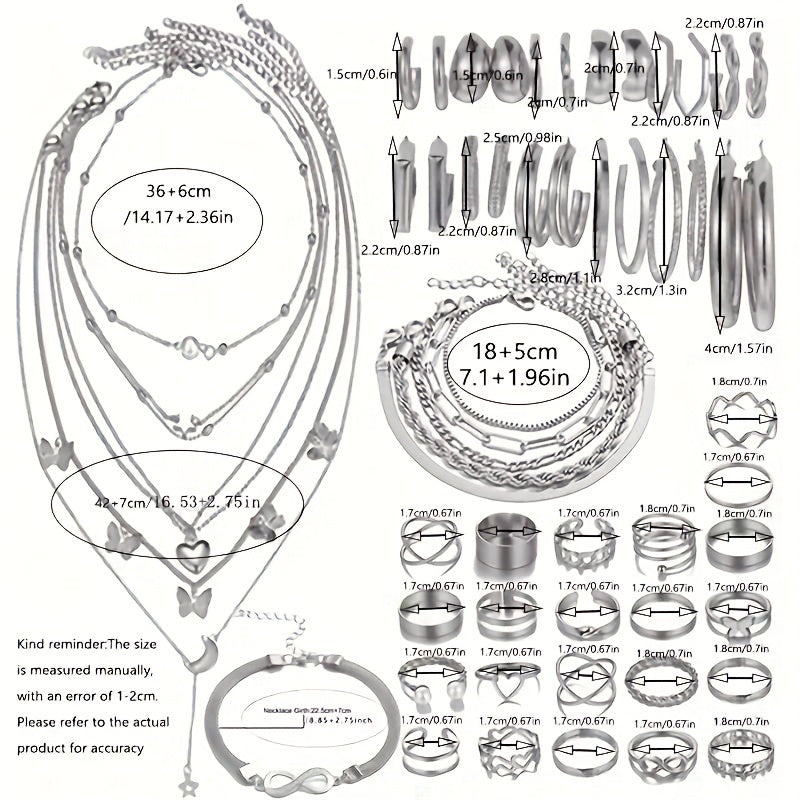 57-Piece Boho Jewelry Set for Women - Bracelets Rings Anklets Earrings Necklaces Gold Silver Elegant Layering Accessories for Daily Wear Vacation Beach Festival & Gift