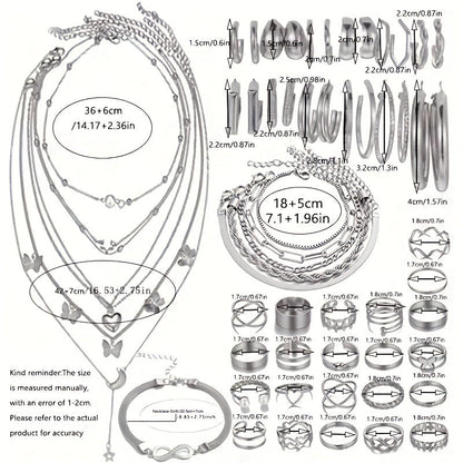 57-Piece Boho Jewelry Set for Women - Bracelets Rings Anklets Earrings Necklaces Gold Silver Elegant Layering Accessories for Daily Wear Vacation Beach Festival & Gift