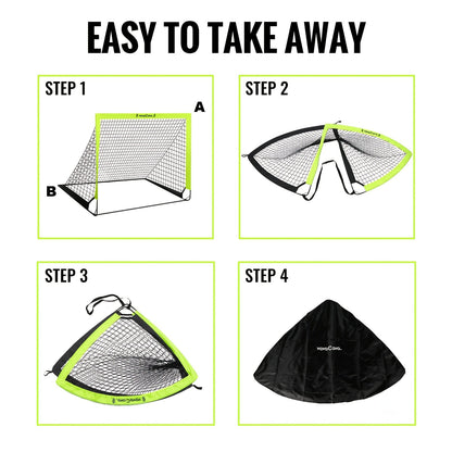 2-Pack Portable Pop-Up Soccer Goal Set – 4’x3’ Folding Soccer Nets for Youth & Adults, Includes 2 Balls, Pump & Carrying Bag, 450D Oxford Fabric, Indoor Outdoor Backyard Soccer Goals (Green/Pink)