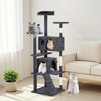 Multi-Level Cat Tree Tower with Scratching Post, Perches & Plush Apartments – Space-Saving Indoor Cat Climbing Frame & Activity Center, Heights 36–80 Inch, 6 Colors