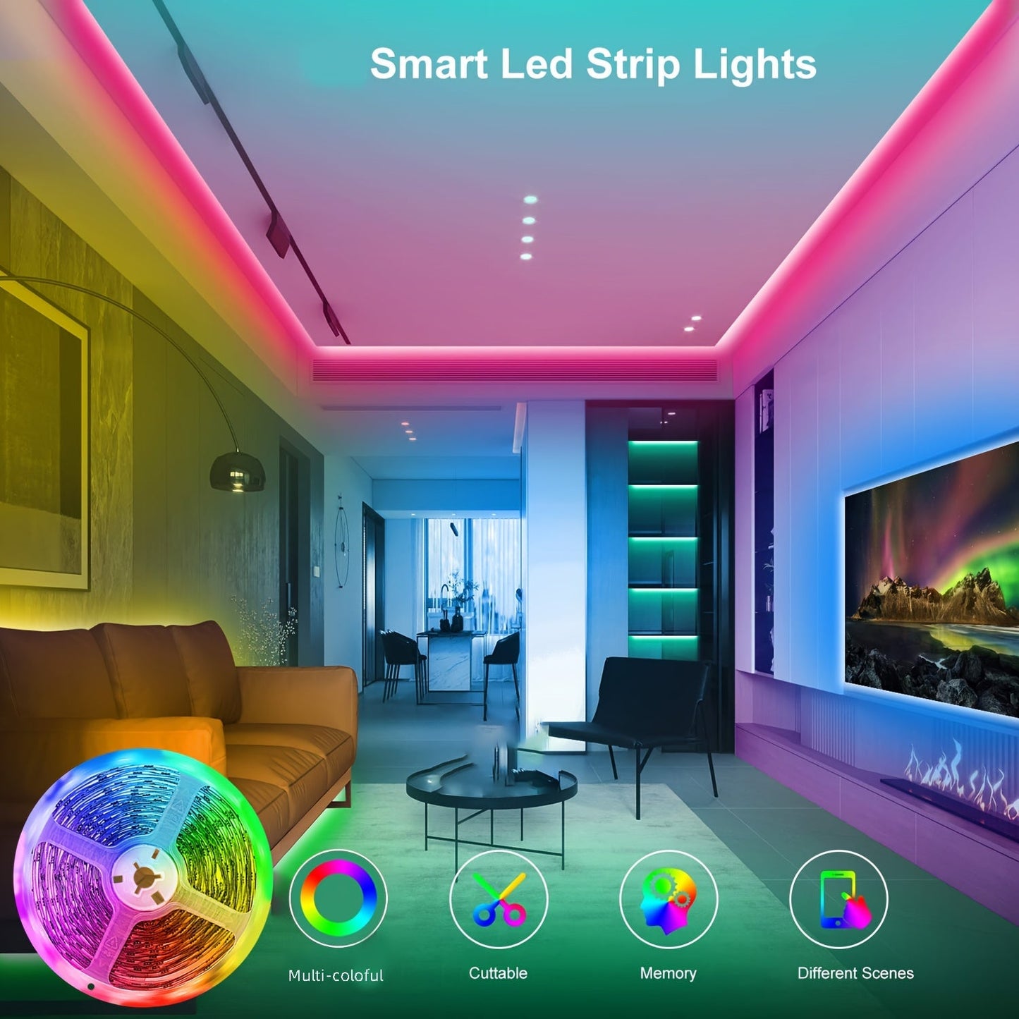 LED Strip Lights 100ft RGB Color Changing – Smart Remote Control, Stepless Dimming, Flashing & DIY Modes, Indoor TV Backlight, Bedroom, Living Room, Stairs, Party & Holiday Decor