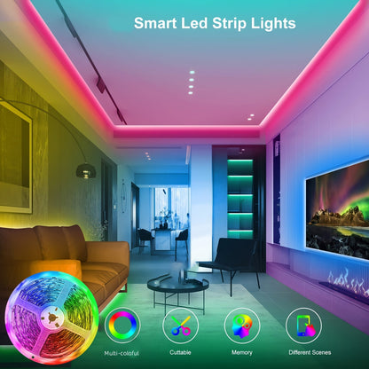 LED Strip Lights 100ft RGB Color Changing – Smart Remote Control, Stepless Dimming, Flashing & DIY Modes, Indoor TV Backlight, Bedroom, Living Room, Stairs, Party & Holiday Decor