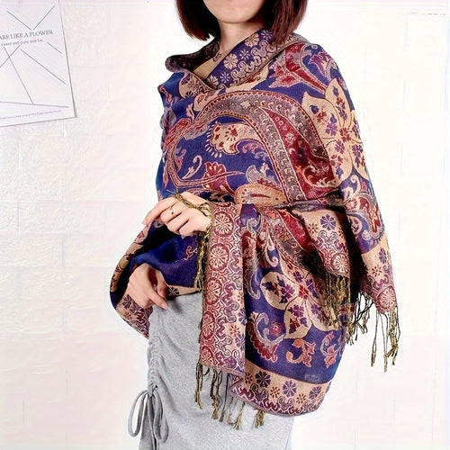 Cashmere Paisley Jacquard Fringe Scarf Shawl Women Boho Ethnic Neck Wrap Soft Warm Travel Festival Daily Fashion 8 Colors