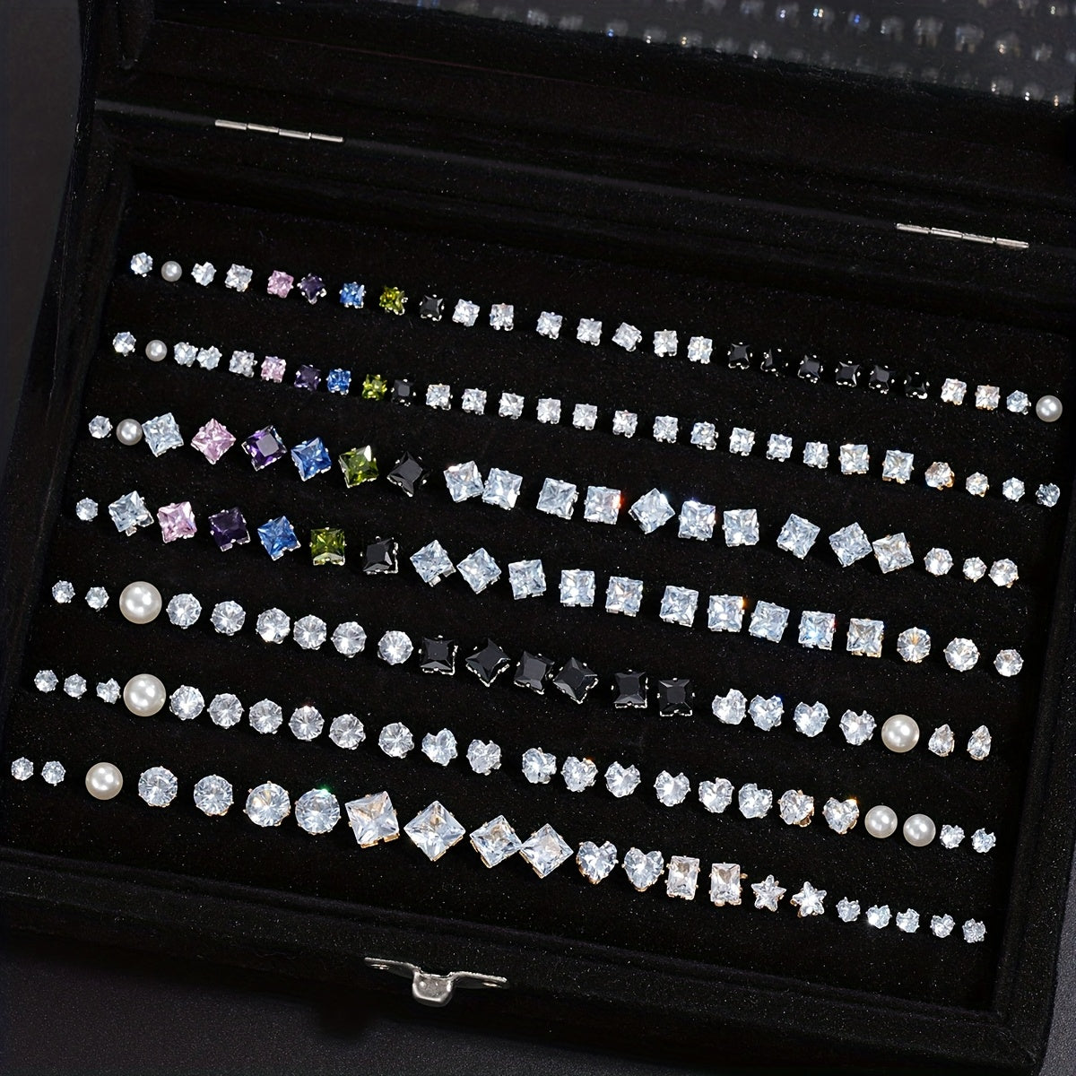162pcs Rhinestone Geometric Love Earrings Set for Women – Sparkling Heart & Geometric Styles, Multicolor, Perfect for Vacation, Dating, Holiday, Daily Wear & Party Matching