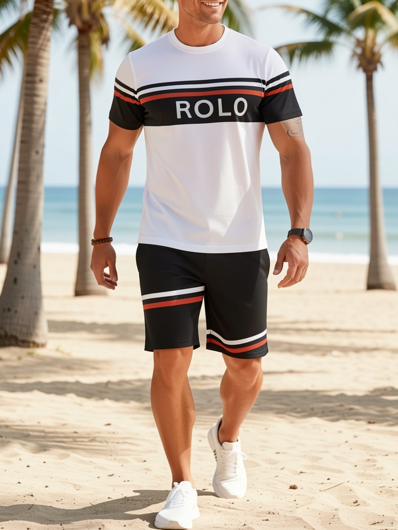 2-Piece Soft Breathable Sports Suit 100% Polyester Round Neck T-Shirt and Shorts Set Alphabet Pattern Casual Outfit for Men Spring Summer Beach Vacation Sizes XL XXL XXXL