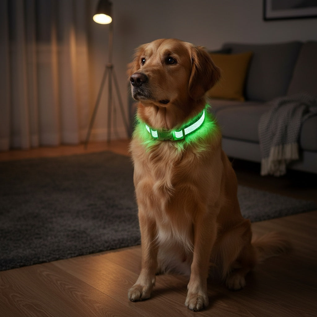 LED Dog Collar USB Rechargeable Soft Mesh – Adjustable Light Up Safety Collar for Small Medium Large Dogs, 5 Colors Blue Green Pink Red Yellow, Sizes XS to XL for Night Walking