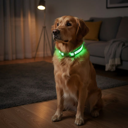 LED Dog Collar USB Rechargeable Soft Mesh – Adjustable Light Up Safety Collar for Small Medium Large Dogs, 5 Colors Blue Green Pink Red Yellow, Sizes XS to XL for Night Walking