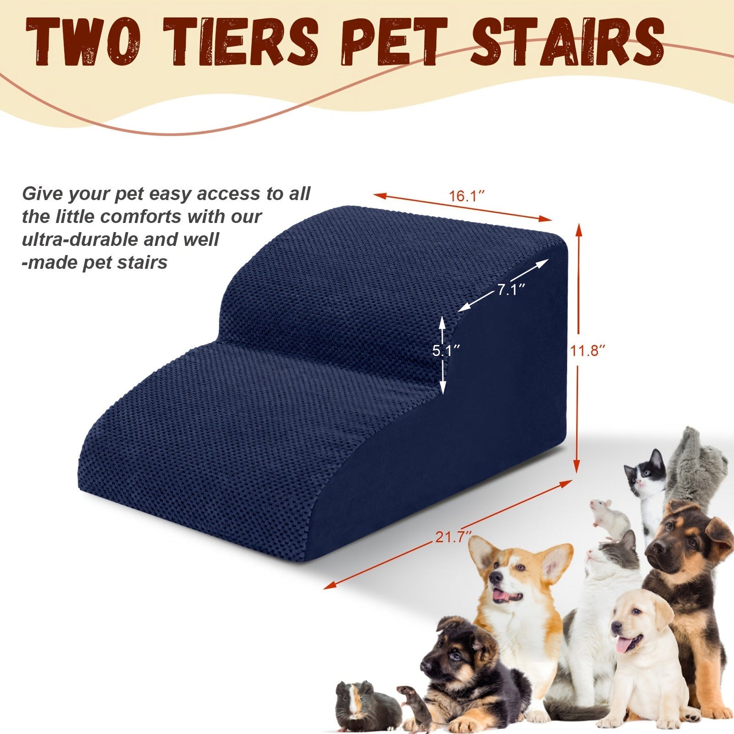 Memory Foam Dog Steps Pet Stairs 2 3 4 Step with Non-Slip Bottom & Washable Cover – Supportive Pet Steps for Sofa Bed, Great for Senior Dogs & Puppies, Multiple Colors