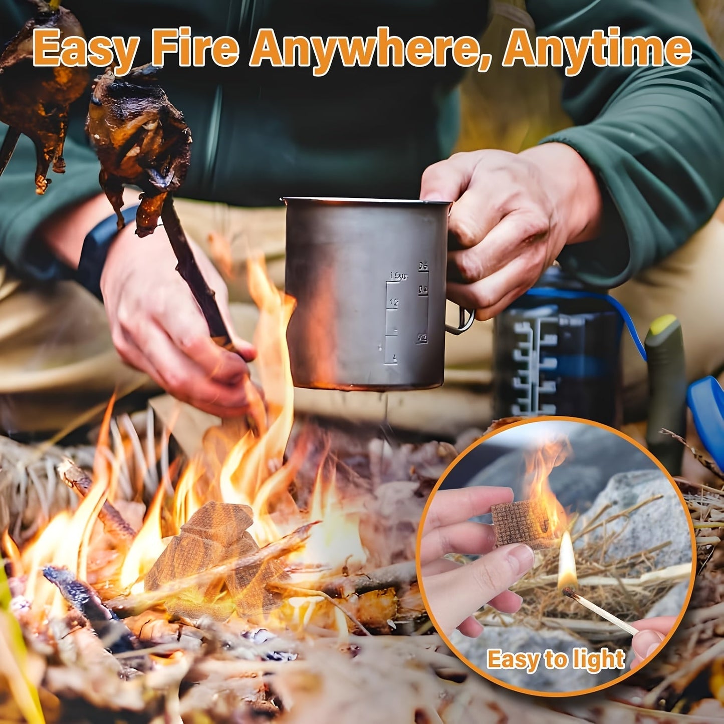 Fire Starter Squares – Waterproof Odorless Charcoal Firestarter Cubes for Campfire, BBQ, Grill, Fireplace & Wood Stove, No Kindling Needed, 32/64/128/192 Piece Packs