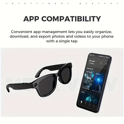 AI Smart Glasses with 8MP HD Camera Touch Control ChatGPT Real-Time Translation Wireless Calling Blue Light Protection Noise Reduction Dual Mics Photochromic Lens for Cycling Driving Travel Office