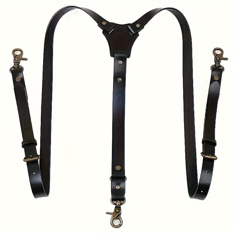 Men's Faux Leather Suspenders - Retro Adjustable Y-Back Braces with Rivet Detail, Elegant Vintage Clip-On Suspenders for Daily Formal Wedding & Party Wear, Great Gift for Him