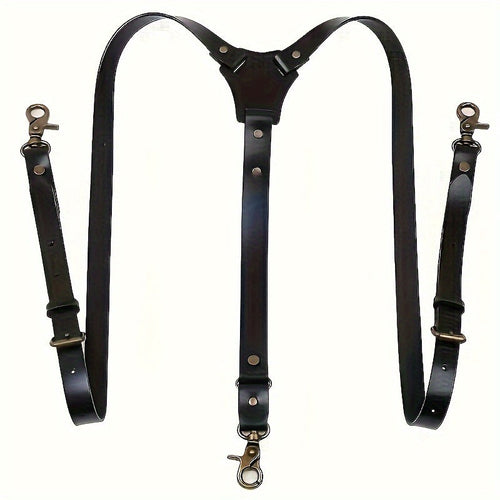 Men's Faux Leather Suspenders - Retro Adjustable Y-Back Braces with Rivet Detail, Elegant Vintage Clip-On Suspenders for Daily Formal Wedding & Party Wear, Great Gift for Him