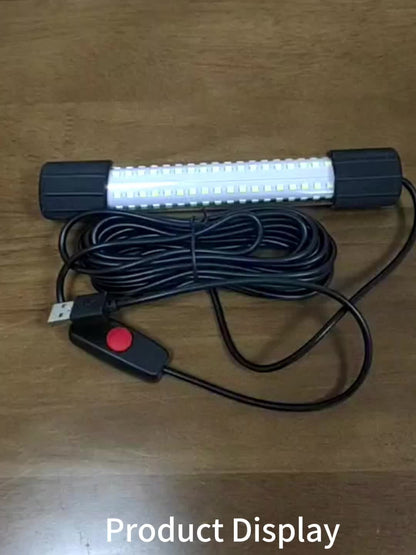 USB 126 LED Underwater Fishing Light with 5M Cord – Night Fish Attractor for Boat, Dock & Ice Fishing, Green & White Light Options, USB Powered Fish Finder Lamp