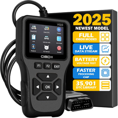 Professional OBD2 Scanner with 35,901 DTC Library – Check Engine Code Reader, Mode 6 & Mode 8, I/M Readiness, Live Data, O2 Sensor Test, VIN Retrieval, 10 Languages, Compatible with All OBDII Cars Since 1996