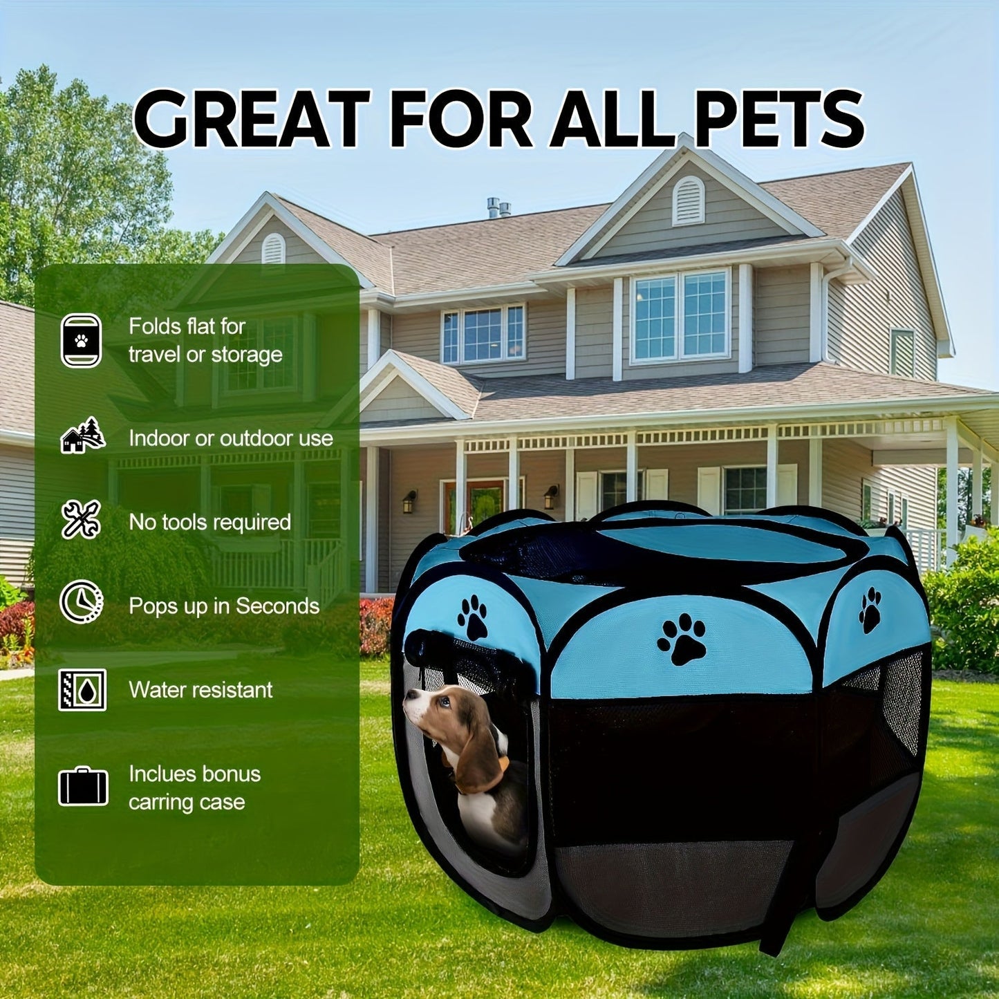 Octagonal Foldable Pet Fence Tent All-Seasons Kennel & Cat Bed – Scratch-Resistant Oxford Cloth Dog Cage for Puppies & Cats, Indoor Outdoor Camping Travel Playpen, Portable Collapsible Pet House