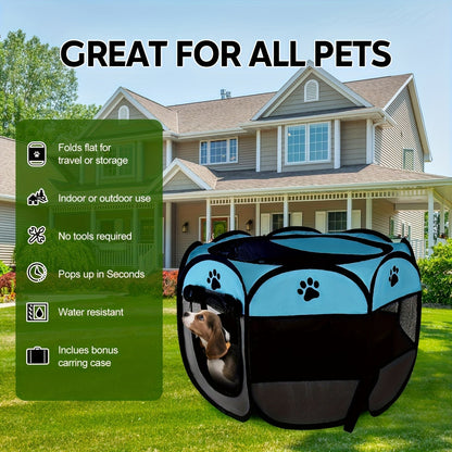 Octagonal Foldable Pet Fence Tent All-Seasons Kennel & Cat Bed – Scratch-Resistant Oxford Cloth Dog Cage for Puppies & Cats, Indoor Outdoor Camping Travel Playpen, Portable Collapsible Pet House