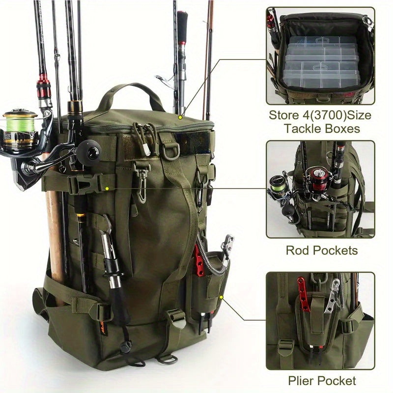 Lightweight Fishing Backpack 2-Piece Set Waterproof Nylon Angler Daypack with Scissors Pouch Zipper Tackle Organizer for Outdoor Hiking Travel Black Army Green Khaki