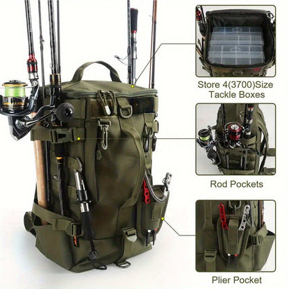Lightweight Fishing Backpack 2-Piece Set Waterproof Nylon Angler Daypack with Scissors Pouch Zipper Tackle Organizer for Outdoor Hiking Travel Black Army Green Khaki