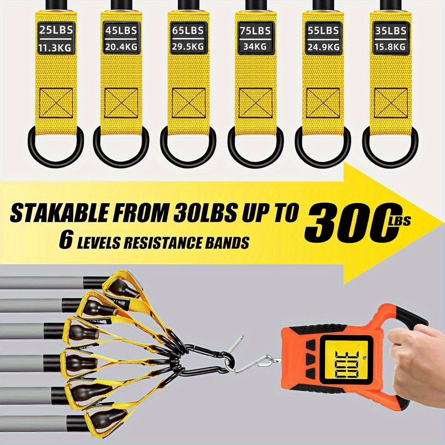 300lb Heavy-Duty Resistance Band Set Home Gym Strength Training Kit with Handles Door Anchor Ankle Straps Full Body Workout for Muscle Building Toning Rehabilitation