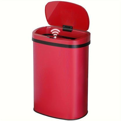 13 Gallon Touchless Trash Can 50L Automatic Motion Sensor Lid | Stainless Steel & Plastic Kitchen Waste Bin | Soft Close Hands-Free Garbage Can | Kitchen Office Bedroom | Black White Red Pink