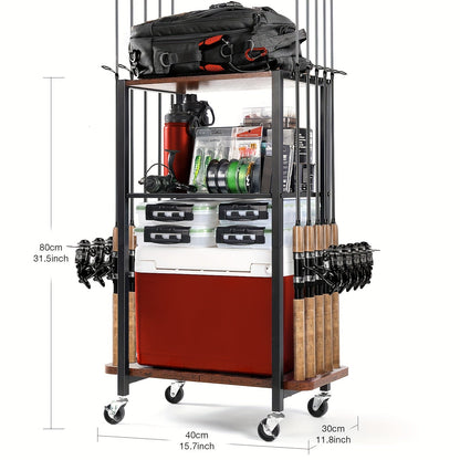 Fishing Rod Holder for Garage – Rotating Tackle Storage Rack Holds 10 Rods Fishing Gear Organizer Pole Stand for Men Gift Christmas Stocking Stuffer