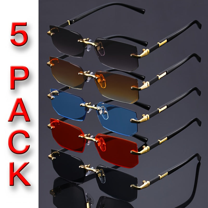 Frameless Gradient Sunglasses 5-Pack for Men & Women – No-Frame UV Eyewear in 5 Colors (Gray, Red, Blue, Black & Brown), Lightweight Casual Sunglasses for Daily Wear & Parties