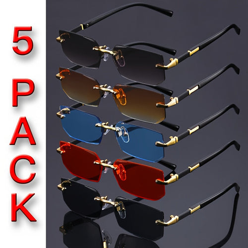 Frameless Gradient Sunglasses 5-Pack for Men & Women – No-Frame UV Eyewear in 5 Colors (Gray, Red, Blue, Black & Brown), Lightweight Casual Sunglasses for Daily Wear & Parties