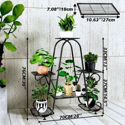 4 Tier Metal Plant Stand Indoor Outdoor Wrought Iron Corner Flower Pot Holder Display Rack Organizer for Garden Patio Balcony Lawn Office Planter Shelf Black
