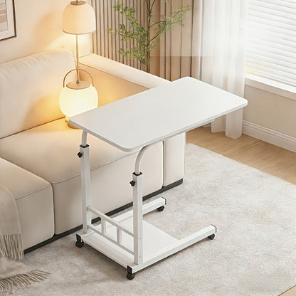 Height Adjustable Rolling Laptop Table with 4 Wheels & Dual Shelves – Mobile Workstation Desk for Bedside Dorm Office Living Room, Sturdy Steel Frame Space-Saving Design