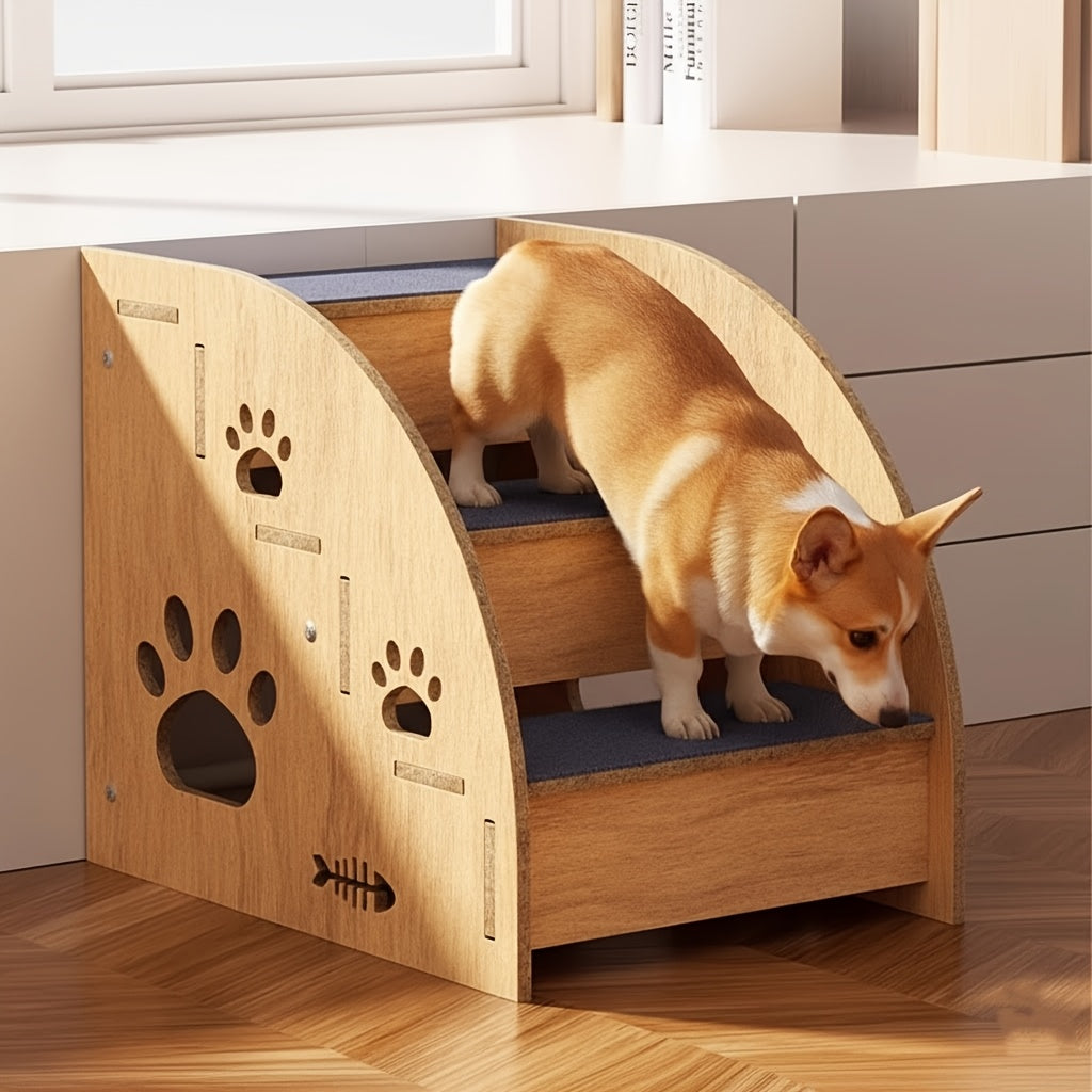 Pet Stairs for Dogs & Cats – Non-Slip 3 or 4 Step Staircase with Safety Railings for Bed & Sofa, Compact Ramp Design, 15 Inches High, for Small & Medium Dogs and Cats