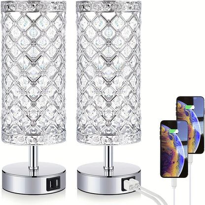 Crystal Touch Table Lamp 3-Way Dimmable with 2 USB Charging Ports LED Bulb Included Decorative Bedside Nightstand Light for Bedroom Living Room Office – Antique Bronze Rose Gold Silver