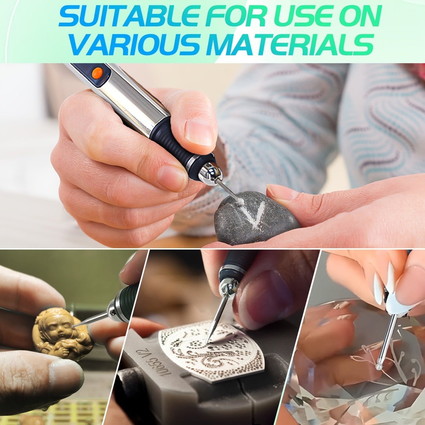Electric Engraving Pen Kit 57 Accessories - USB Rechargeable Cordless Engraver with 21000 RPM, 3-Speed Control, 90-Min Battery, for Metal, Glass, Wood, Stone & Jewelry - DIY Craft Gift