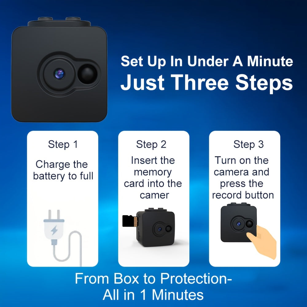 Mini Hidden Security Camera No WiFi Needed – 32GB SD Card Support, Continuous Loop Recording, Rechargeable Battery, Plug & Play – Home Security, Baby Monitor, Pet Camera, Office Surveillance