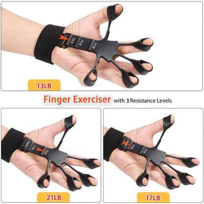 Grip Strength Trainer 5-Piece Set – Adjustable Hand Gripper 10-130 lbs with Smart Counter, Finger Exerciser, Finger Stretcher, Forearm Workout Ring & Hand Exercise Ball for Men Women Athletes
